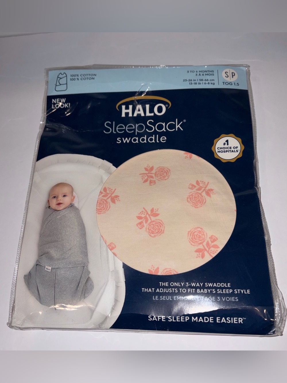 HALO SleepSack Swaddle in Cream with Pink Floral
